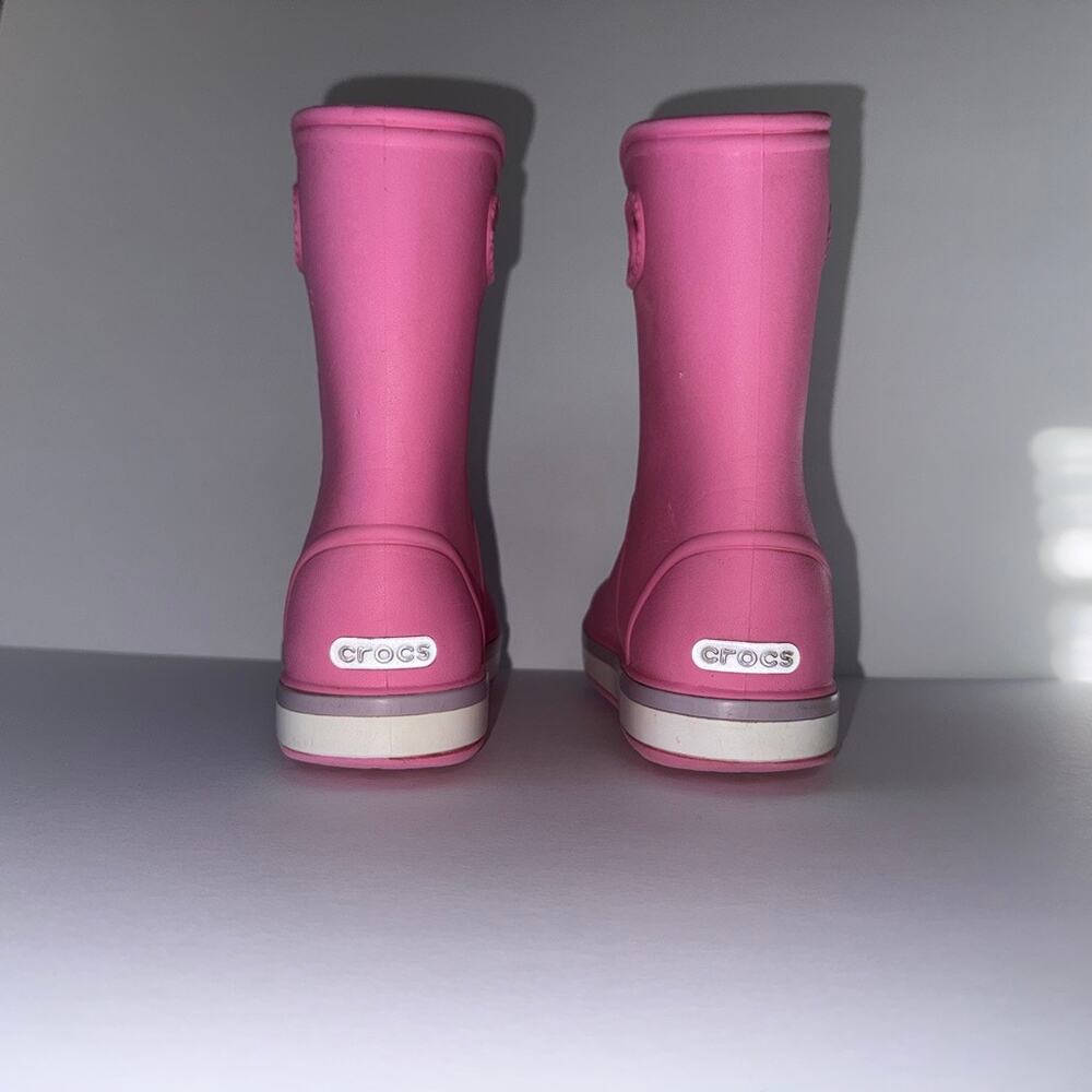 CROCS Pink Rain Boots Kids J 1 play condition dmg - Picture 8 of 12